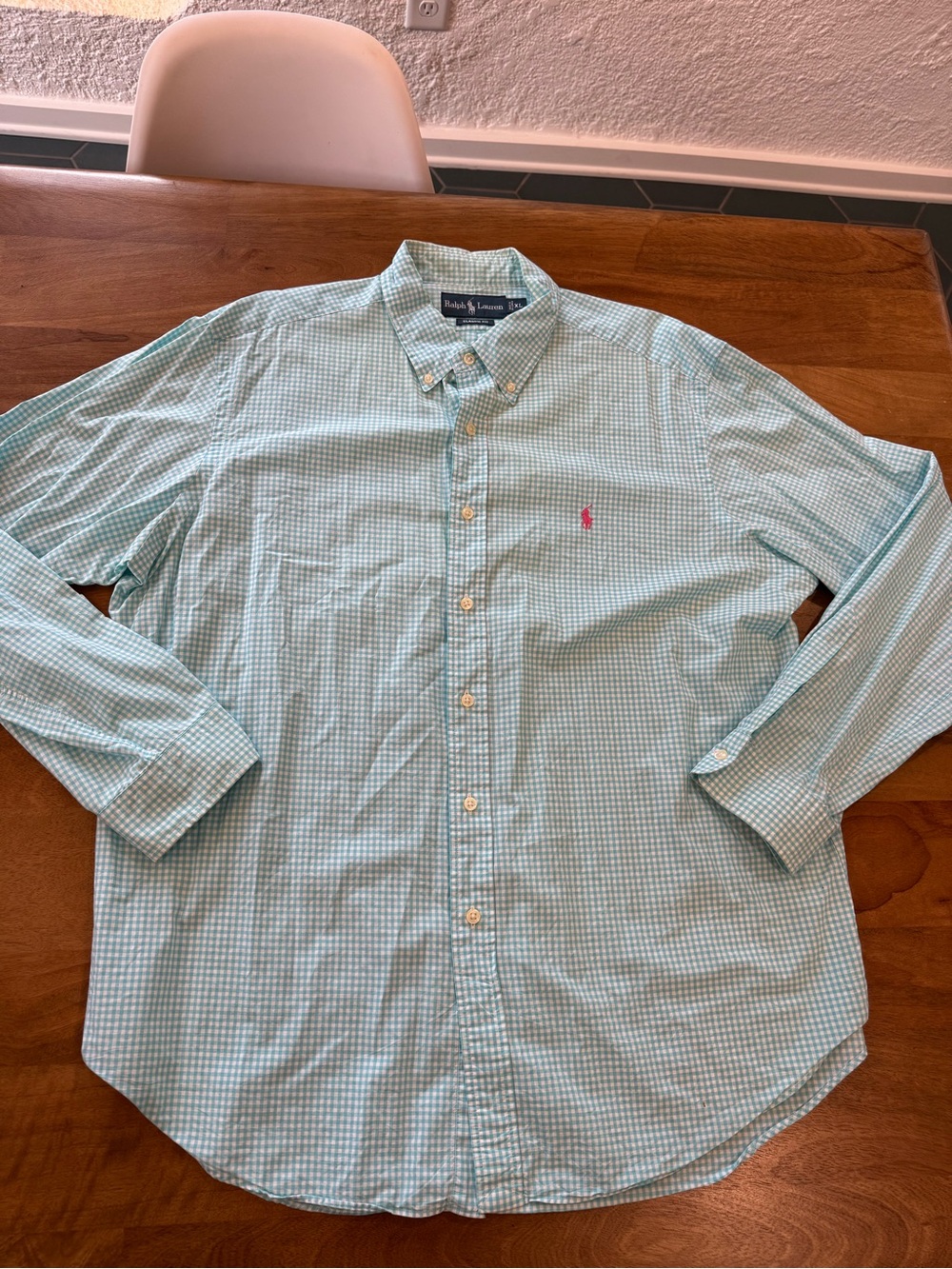 Ralph Lauren Aqua Gingham Long-Sleeve Button-Down Shirt